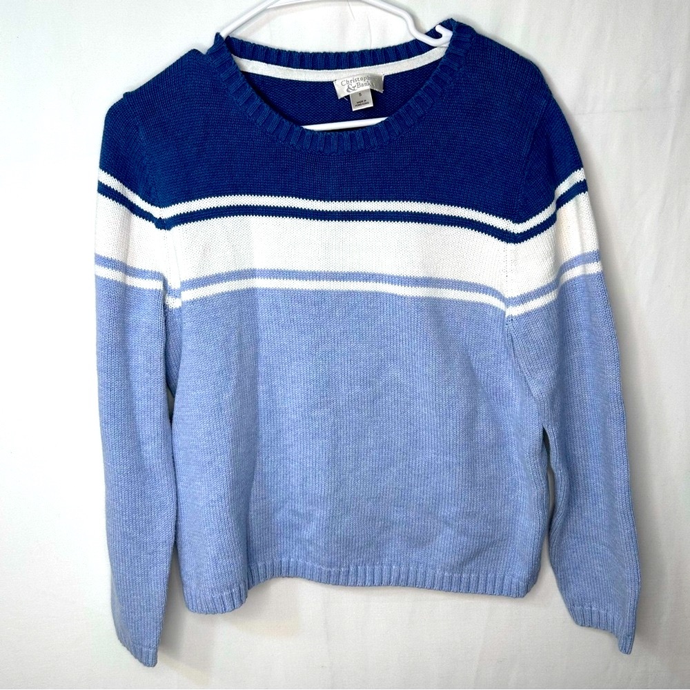 Christopher & Banks Men’s Sweater Blue Off- White Striped Long Sleeve Size S